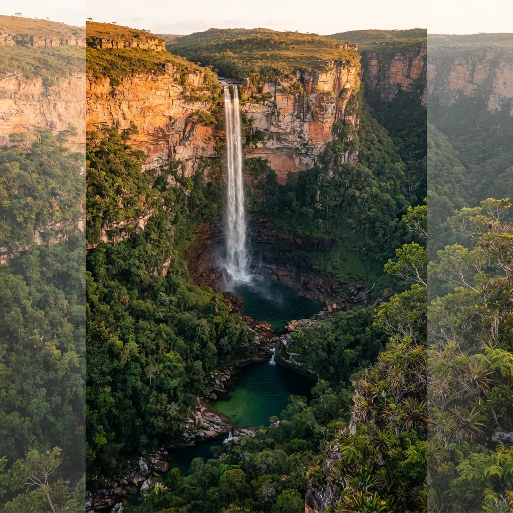 Cachoeira de águas cristalinas entre paredões da Chapada Diamantina